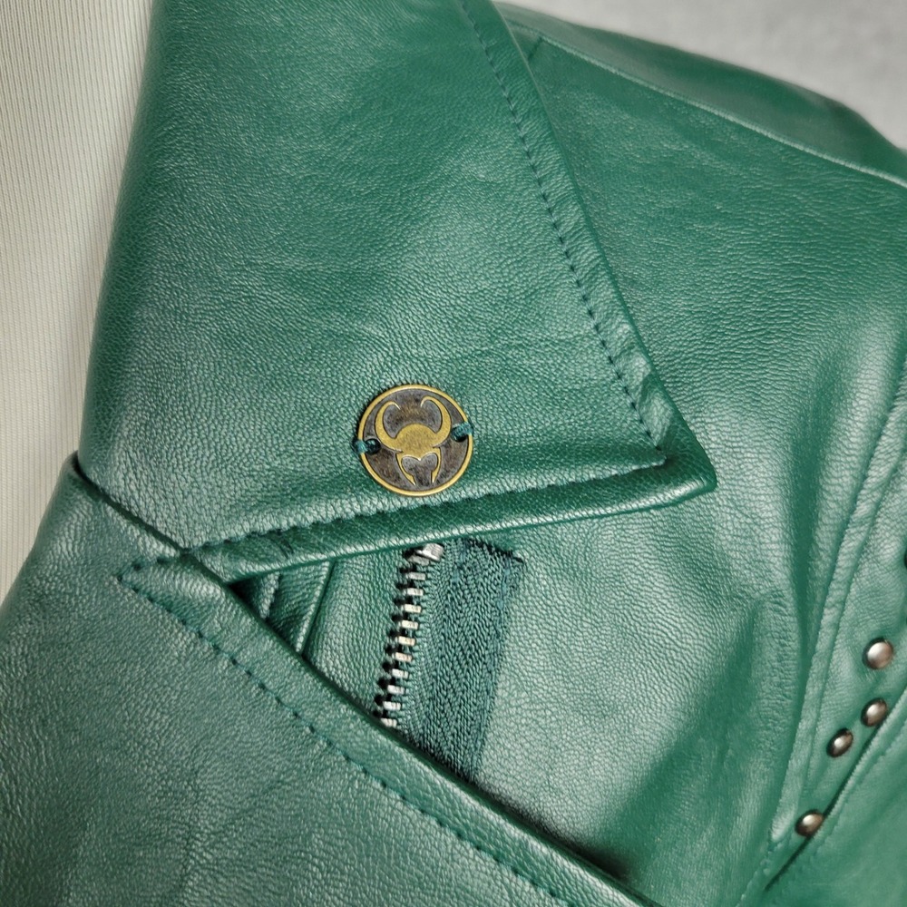 Marvel Her Universe Loki Green Faux Leather Studded Moto Jacket Large LG - Picture 3 of 16